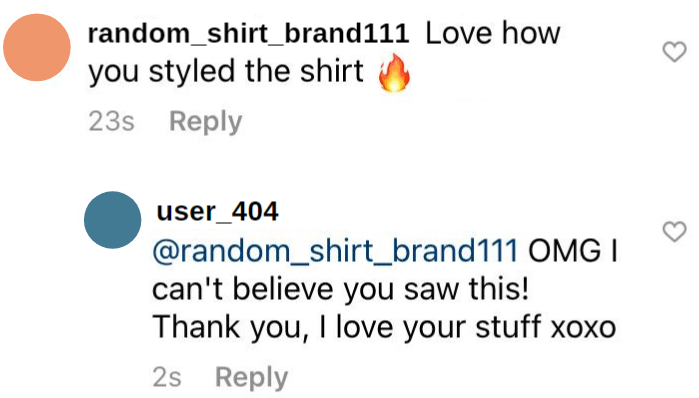 screen shot of a conversation on instagram