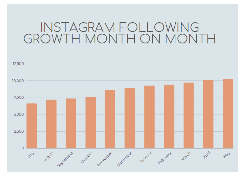 Graph of month on month Instagram following growth for DealNews