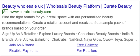curate beauty google ad example