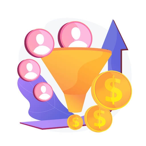 Infographic showing a funnel with the input being users and the output on creating revenue.