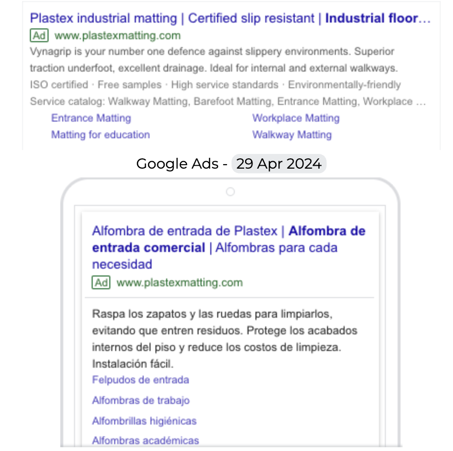 google ad copy examples for flooring company in Spanish